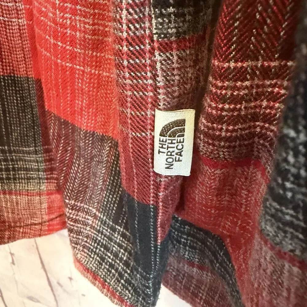 The North Face Arroyo Flannel Shirt Mens Large Red Black Plaid Heavyweight